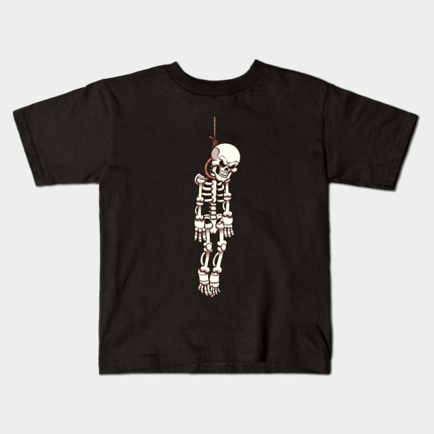 Skeleton Hanging On Gallows Kids T-Shirt by TheMaskedTooner